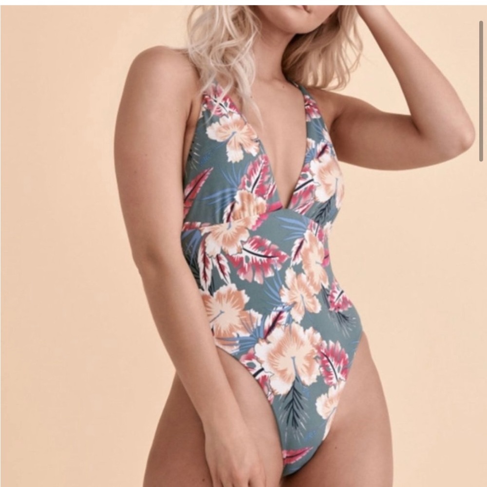 Roxy Floral One Piece Swimsuit - Blue and Pink